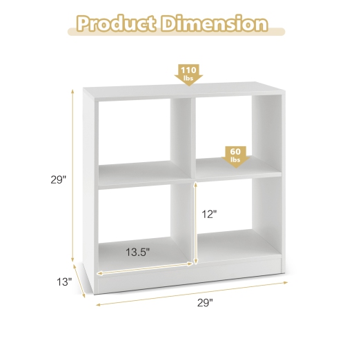 Topbuy 4-Cube Bookcase Floor Open Wooden Bookshelf with 2 Anti-Tipping Kits Modern Shelving Organizer Multipurpose Storage Cabinet Display Shelf