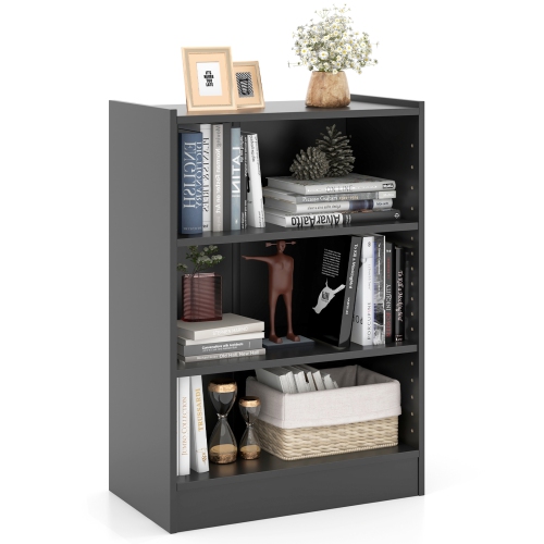 TOPBUY  3-Tier Bookcase Open Bookshelf Cube Storage Organizer Floor Standing Display Bookcase With Adjustable Shelves Rustic Brown/black/white
