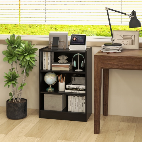 Topbuy 3-Tier Bookcase Open Bookshelf Cube Storage Organizer Floor Standing Display Bookcase with Adjustable Shelves Rustic Brown/Black/White