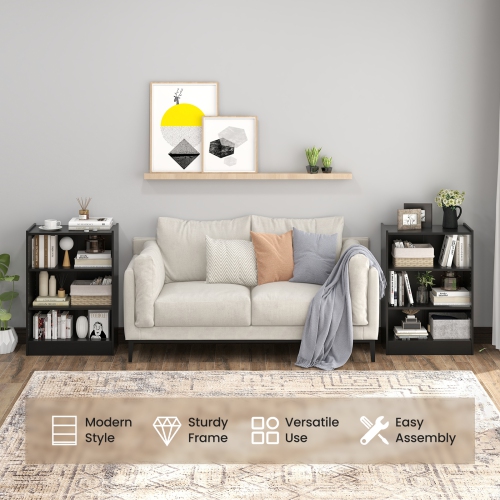 Topbuy 3-Tier Bookcase Open Bookshelf Cube Storage Organizer Floor Standing Display Bookcase with Adjustable Shelves Rustic Brown/Black/White