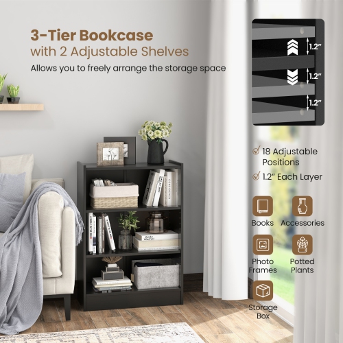 Topbuy 3-Tier Bookcase Open Bookshelf Cube Storage Organizer Floor Standing Display Bookcase with Adjustable Shelves Rustic Brown/Black/White