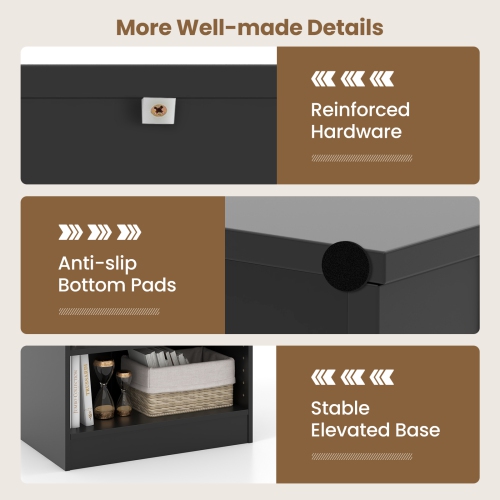 Topbuy 3-Tier Bookcase Open Bookshelf Cube Storage Organizer Floor Standing Display Bookcase with Adjustable Shelves Rustic Brown/Black/White