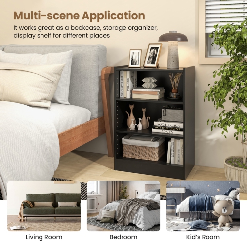 Topbuy 3-Tier Bookcase Open Bookshelf Cube Storage Organizer Floor Standing Display Bookcase with Adjustable Shelves Rustic Brown/Black/White