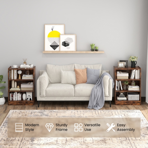 Topbuy 3-Tier Bookcase Open Bookshelf Cube Storage Organizer Floor Standing Display Bookcase with Adjustable Shelves Rustic Brown/Black/White