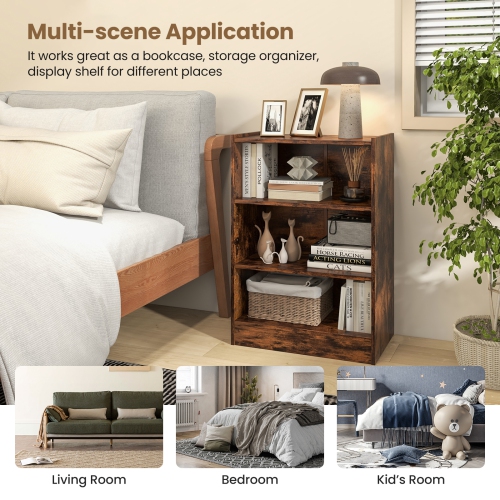 Topbuy 3-Tier Bookcase Open Bookshelf Cube Storage Organizer Floor Standing Display Bookcase with Adjustable Shelves Rustic Brown/Black/White