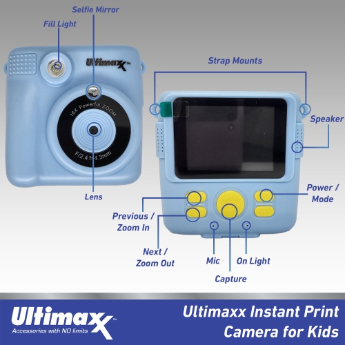 Ultimaxx Instant Print Camera for Kids Teens ages 8-12 Beginners with 3 Printing Paper Rolls 32GB Micro SD Holiday Christmas Gift Bundle