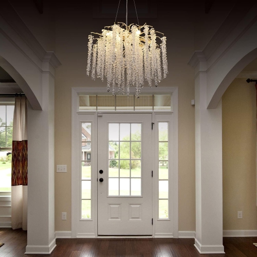 Akeelighting Gold Crystal Chandeliers Modern Tree Branch Chandelier Dining Room Foyer Bedroom Chandelier Lighting Round Hanging Ceiling Light Fixture