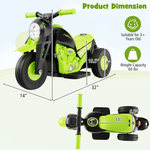 Gymax 6V Kids Bubble Car Electric Ride on Motorcycle w/ Music Button & LED Headlight