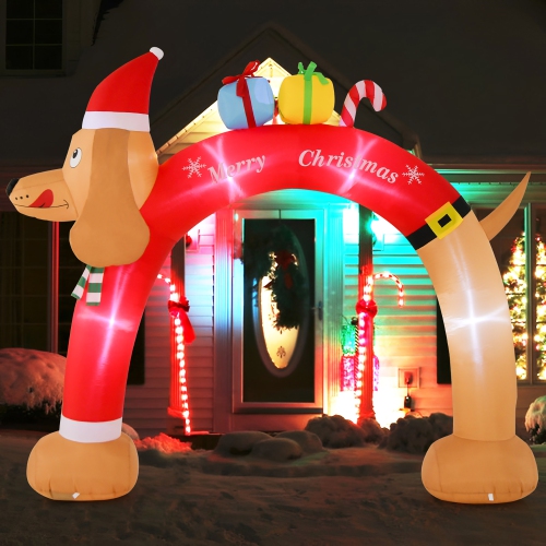 GYMAX  8 Ft Tall Jumbo Inflatable Christmas Arch Archway W/ Dachshund & Gift Boxes Decorations