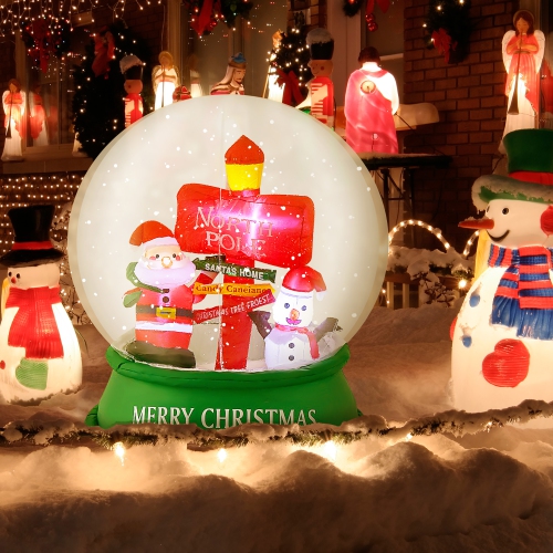 GYMAX  4Ft Christmas Inflatable Snow Globe Blow Up Yard Decoration W/ Leds & Air Blower