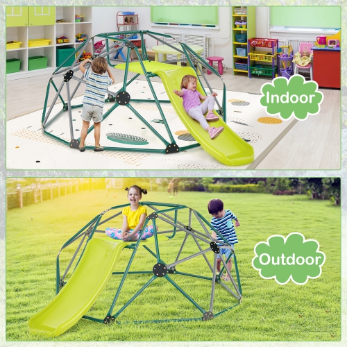 Gymax 8FT Climbing Dome w/ Slide Outdoor Kids Jungle Gym Dome Climber Green & Gray