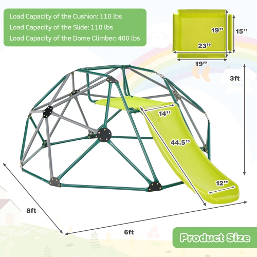 Gymax 8FT Climbing Dome w/ Slide Outdoor Kids Jungle Gym Dome Climber Green & Gray