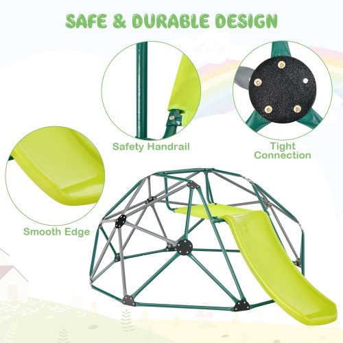 Gymax 8FT Climbing Dome w/ Slide Outdoor Kids Jungle Gym Dome Climber Green & Gray