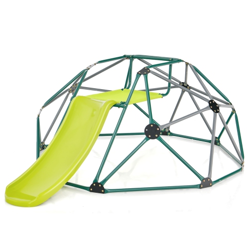 Gymax 8FT Climbing Dome w/ Slide Outdoor Kids Jungle Gym Dome Climber Green & Gray