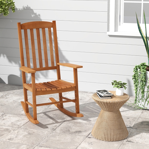Gymax Patio Rocking Chair w/ 400 lbs Weight Capacity Eucalyptus Wood Porch Rocker w/ High Back