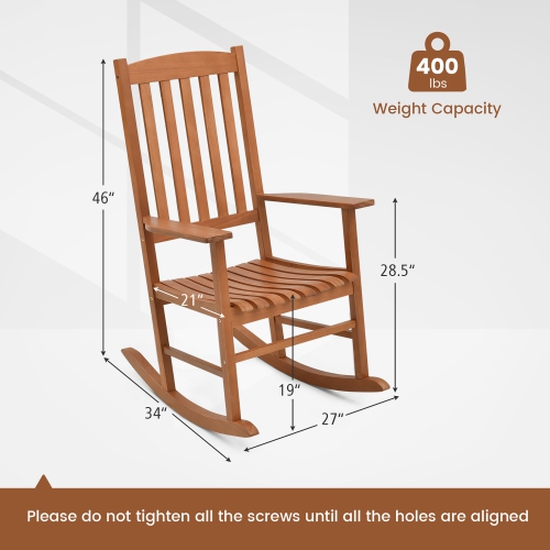 Gymax Patio Rocking Chair w/ 400 lbs Weight Capacity Eucalyptus Wood Porch Rocker w/ High Back