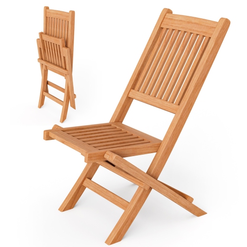 Gymax Set of 2 Indonesia Teak Wood Outdoor Chair Folding Portable Patio Chair w/ Slatted Seat & Back