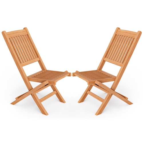 Gymax Set of 2 Indonesia Teak Wood Outdoor Chair Folding Portable Patio Chair w/ Slatted Seat & Back