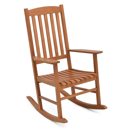 Gymax 2 Pieces Patio Rocking Chair w/ 400 lbs Weight Capacity Eucalyptus Wood Porch Rocker