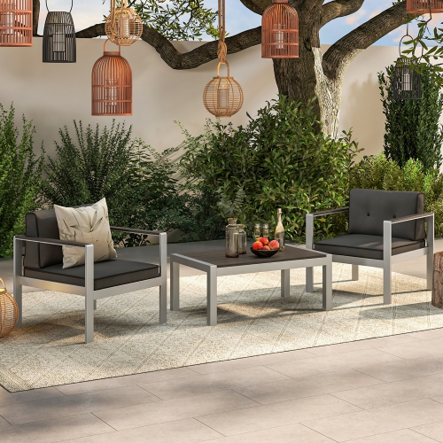 Gymax 2 Pieces Patio Aluminum Armchair Contemporary Sofa Chair w/ WPC Armrests