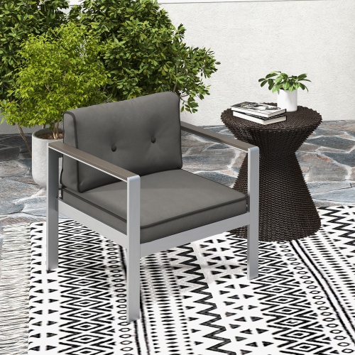 Gymax 2 Pieces Patio Aluminum Armchair Contemporary Sofa Chair w/ WPC Armrests