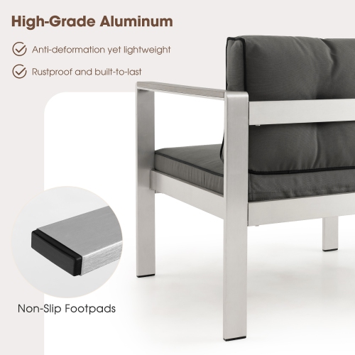 Gymax 2 Pieces Patio Aluminum Armchair Contemporary Sofa Chair w/ WPC Armrests