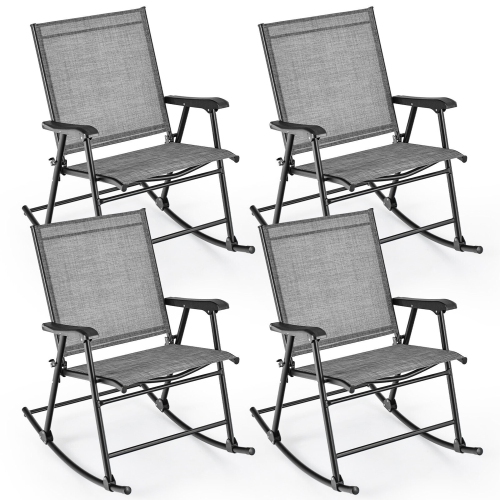 Gymax Set of 4 Patio Rocking Char Outdoor Folding Rocker w/ Sturdy Metal Frame