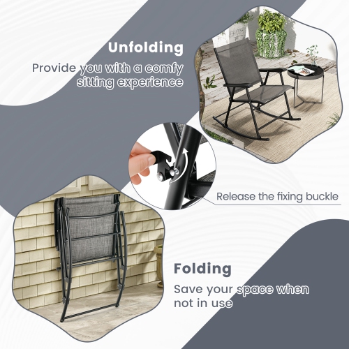 Gymax Set of 4 Patio Rocking Char Outdoor Folding Rocker w/ Sturdy Metal Frame