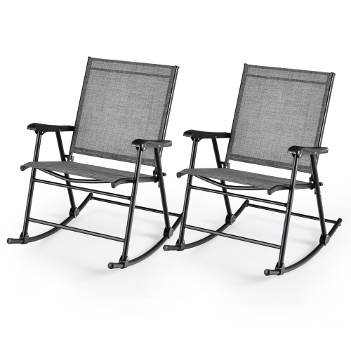 Gymax Set of 4 Patio Rocking Char Outdoor Folding Rocker w/ Sturdy Metal Frame