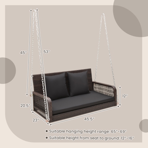 Gymax Wicker Outdoor Porch Swing 800 LBS Capacity Outdoor Swing Bench w/ Hanging Chains