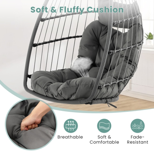 Gymax Hanging Egg Chair Swing Chair Without Stand w/ Comfrotable Head Pillow & Soft Cushion