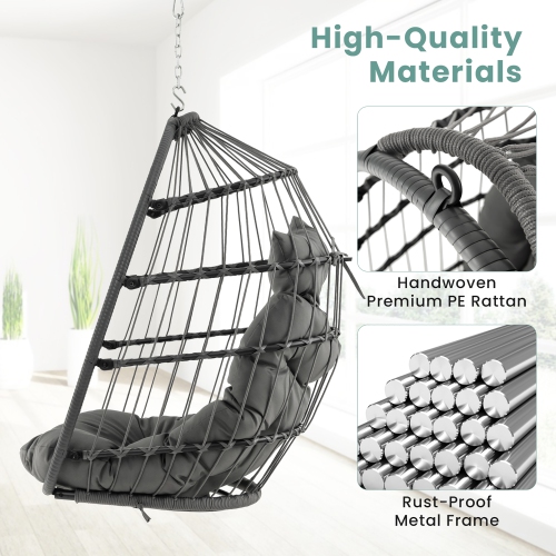 Gymax Hanging Egg Chair Swing Chair Without Stand w/ Comfrotable Head Pillow & Soft Cushion