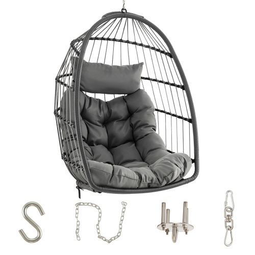 Gymax Hanging Egg Chair Swing Chair Without Stand w/ Comfrotable Head Pillow & Soft Cushion