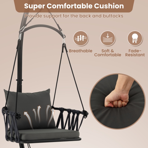Gymax Swing Chair w/ Stand Patio Hanging Swing Chair w/ Comfortable Seat & Back Cushions