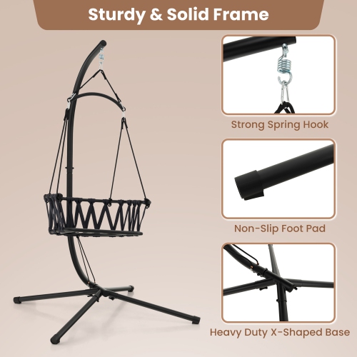 Gymax Swing Chair w/ Stand Patio Hanging Swing Chair w/ Comfortable Seat & Back Cushions