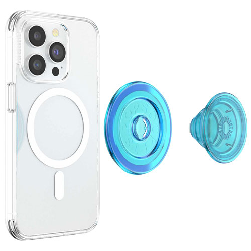 Prise extensible à support universel PopGrip de PopSockets pour téléphone cellulaire et support avec MagSafe - Bleu translucide