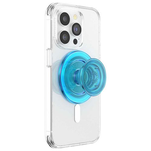 Prise extensible à support universel PopGrip de PopSockets pour téléphone cellulaire et support avec MagSafe - Bleu translucide