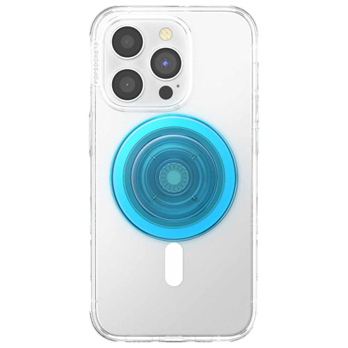 Prise extensible à support universel PopGrip de PopSockets pour téléphone cellulaire et support avec MagSafe - Bleu translucide