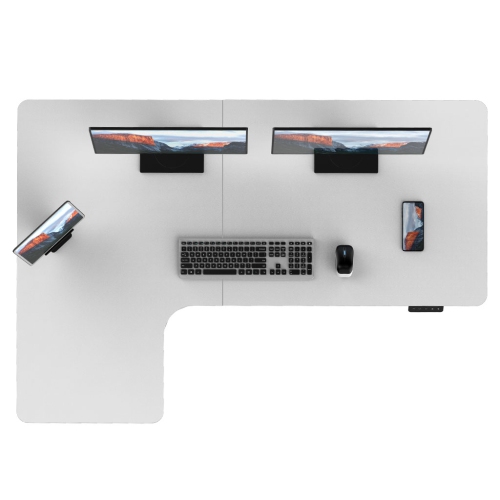 Bureau debout électrique ajustable gauche en L Pro de MotionGrey avec réglages de mémoire - Cadre blanc 63 x 43 po - Bureau ergonomique pour la