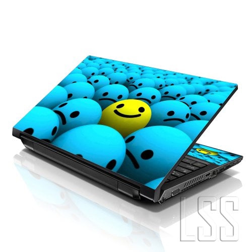 LSS  15 15.6 Inches Laptop Notebook Skin Sticker \w 2 Wrist Pads - Reusable Cover Protector Vinyl Sticker Cover Decal Fits 13" - 16" - Happy Face