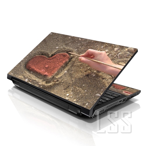 LSS  15 15.6 Inches Laptop Notebook Skin Sticker \w 2 Wrist Pads - Reusable Cover Protector Vinyl Sticker Cover Decal Fits 13" - 16" - Heart In Sand