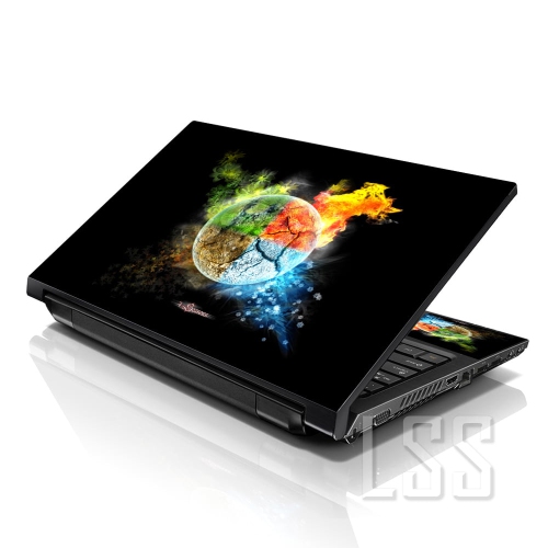 LSS 17 17.3 Inches Laptop Notebook Skin Sticker with 2 Wrist Pads - Reusable Cover Protector Vinyl Sticker Cover Decal Fits 17" - 19" - Earth on Fire