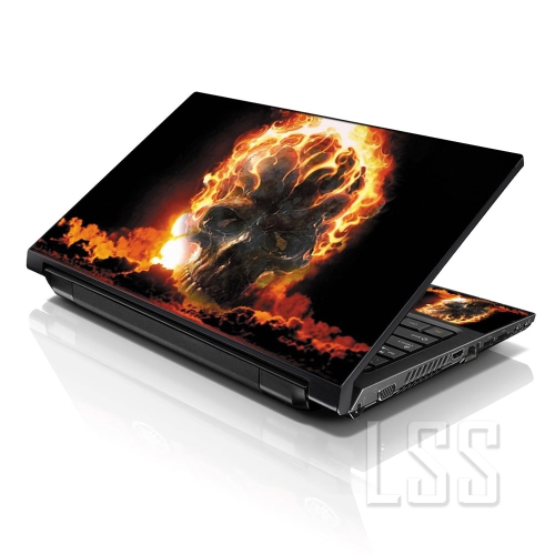 LSS 15 15.6 Inches Laptop Notebook Skin Sticker with 2 Wrist Pads - Reusable Cover Protector Vinyl Sticker Cover Decal Fits 13" - 16" - Skull on Fire