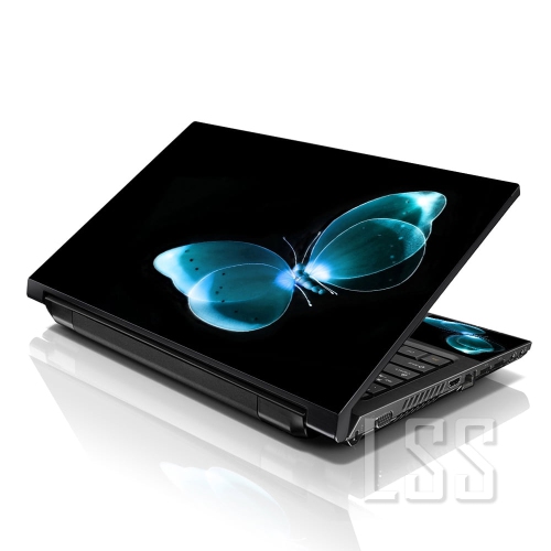 LSS  15 15.6 Inches Laptop Notebook Skin Sticker \w 2 Wrist Pads - Reusable Cover Protector Vinyl Sticker Cover Decal Fits 13" - 16" - Neon Butterfly