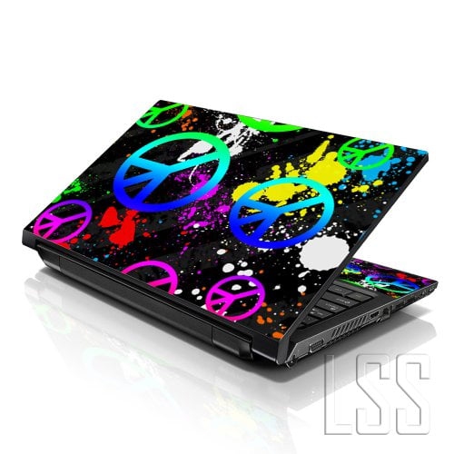 LSS  17 17.3 Inches Laptop Notebook Skin Sticker \w 2 Wrist Pads - Reusable Cover Protector Vinyl Sticker Cover Decal Fits 17" - 19" - Peace Signs