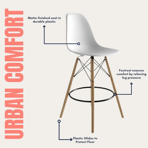 Eiffel Counter Height Bar Stools Set of 4, Kitchen Counter Stools with Back Seat And Foot Rest