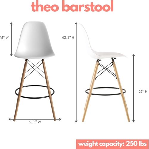 Eiffel Counter Height Bar Stools Set of 4, Kitchen Counter Stools with Back Seat And Foot Rest
