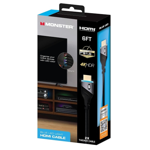 Ensemble câble HDMI haute vitesse 6 pi 4K MHV1-1028-RED, DEL rouge et DEL bleue (1) de Monster