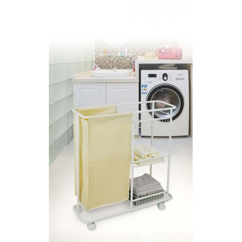 StarNight - Bathroom Cart with Storage and Hamper, White