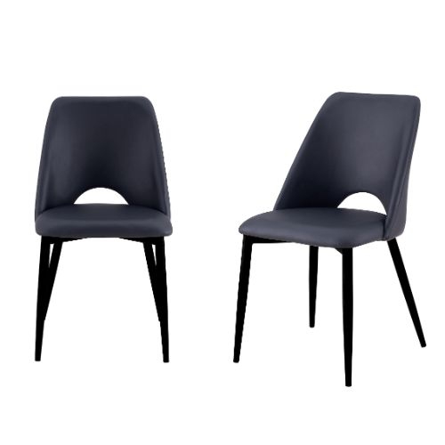 Aykah Noir Mid Century Modern Chair Set of 2 - Upholstered Faux Leather Dining Chairs with Metal Legs - Kitchen Chair - Dining Room Chair